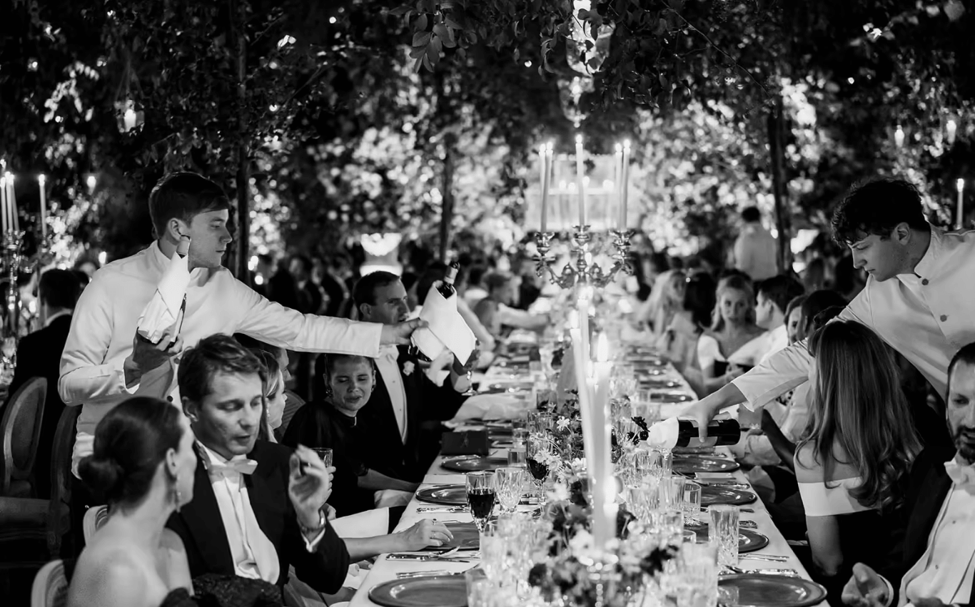 Black and white table setting