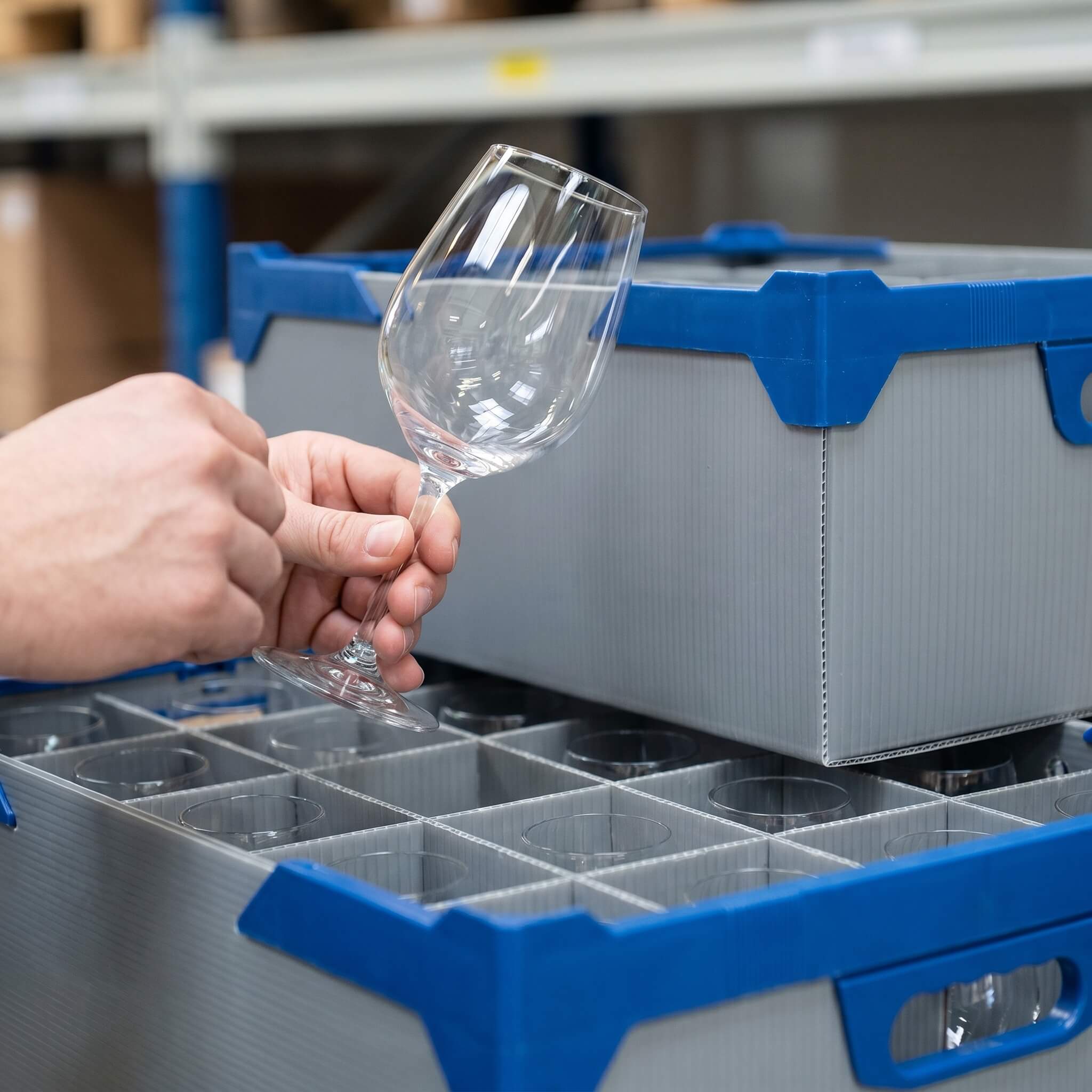 Glassware in crate